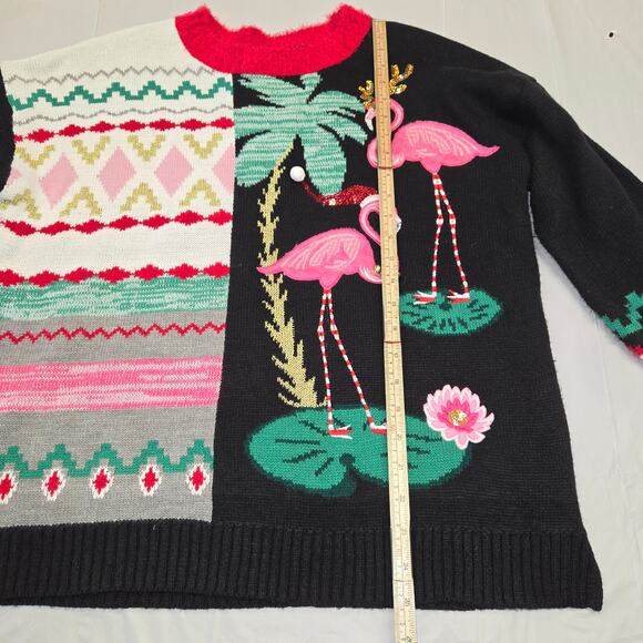 30 degrees Large Christmas Sweater Flamingos Holiday Santa Hat Sequins Party - Picture 8 of 13